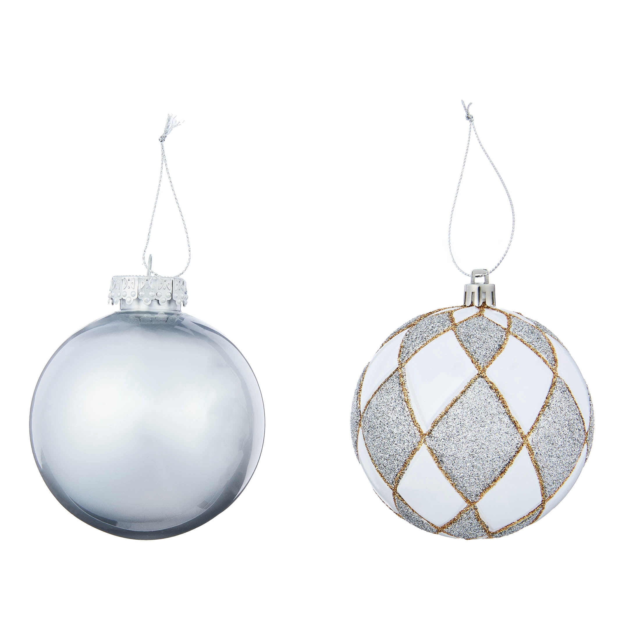 8-Count Silver and White Ball Shatterproof Christmas Ornaments, 4.3", by Holiday Time