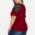 thumbnail image 3 of Fashion Plus Size Women’s Chiffon V-Neck Lace Patchwork Short Sleeve T-Shirt Top, Casual Elegant Blouse for Everyday Wear, Lightweight and Comfortable Summer Shirt, 3 of 7