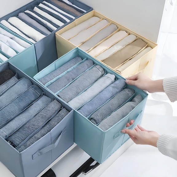 LAMIRO Wardrobe Clothes Organizer for Jeans,Upgraded Drawer Organizers for Clothing with Handle Foldable,Drawer Organizers Clothes for Family