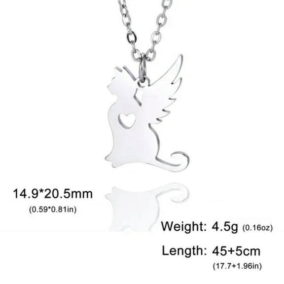 Wing Angel Cat Necklace with Heart Kitten Pet Memorial Memory Inspired Jewelry