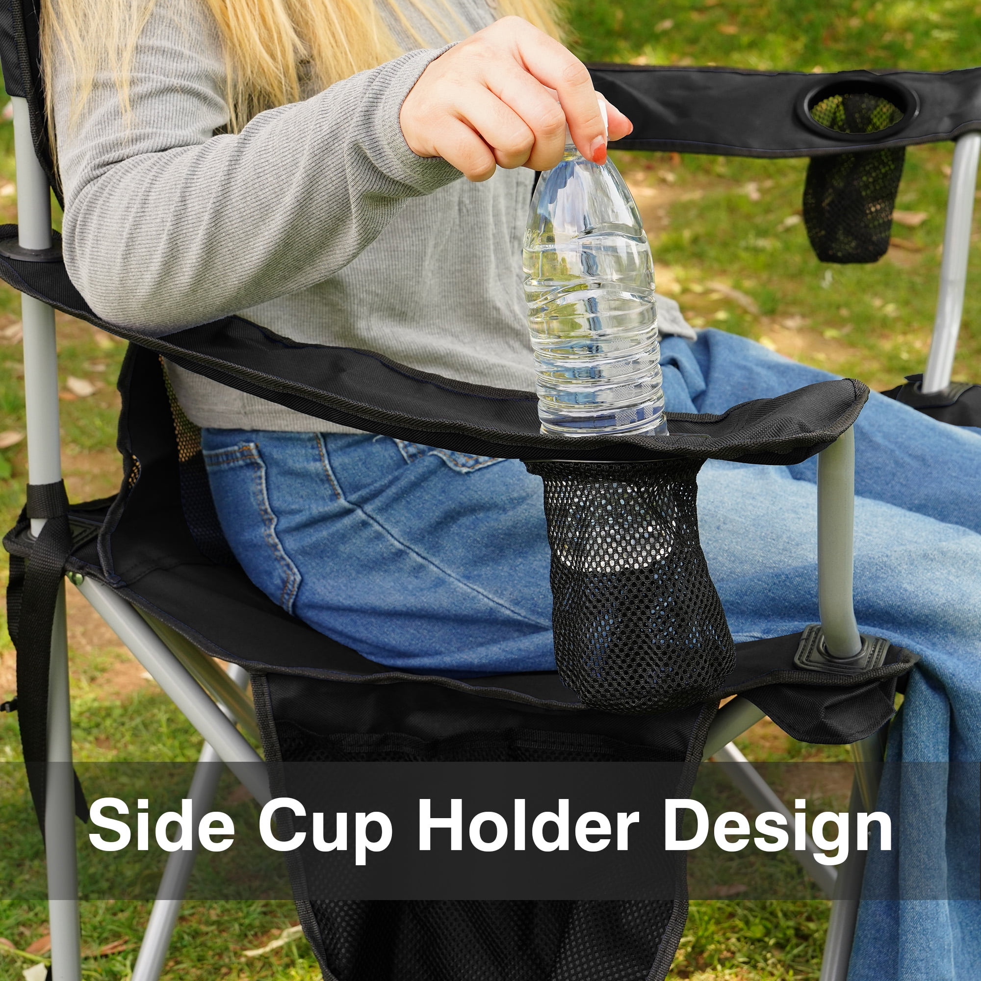 BalanceFrom Folding Camp Chair，Portable Outdoor Chair，with Cup Holder & Carrying Bag，for Camping, Beach, Fishing, and Sports Events