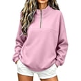 thumbnail image 3 of ThriftyPlait Womens Quarter Zip Sweatshirt Casual Long Sleeve Pullover Loose Fit Coat with Kangaroo Pocket Fall Winter Daily Top, 3 of 7