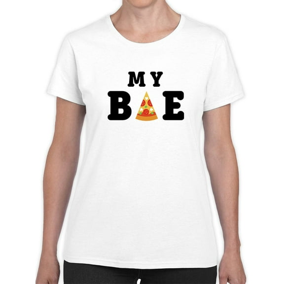 My BAE Pizza Graphic Women White T-Shirt, Female Large