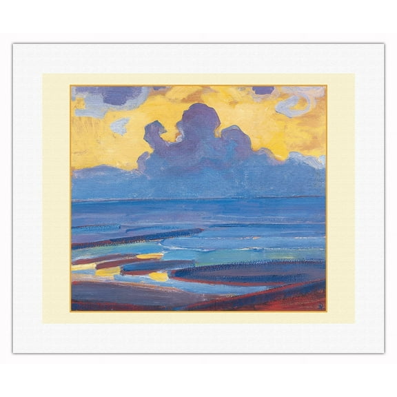 By the Sea - From an Original Color Painting by Piet Mondrian c.1909 - Fine Art Rolled Canvas Print (Unframed) 16in x 20in