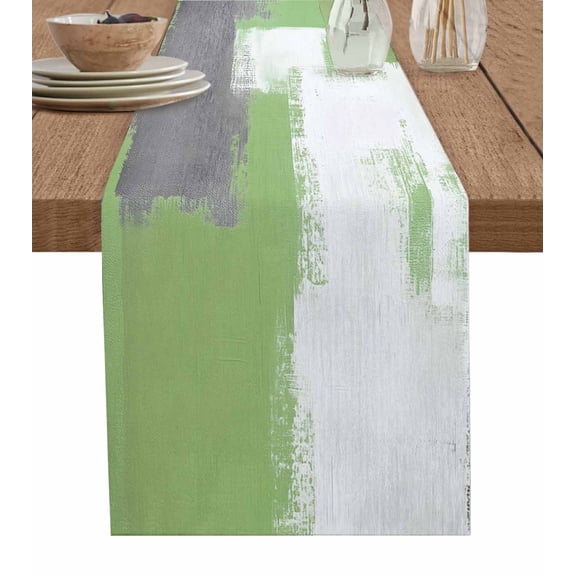 Ldtrchee Sage Green Gray Table Runner 48 Inches, Modern Oil Painting Abstract Geometric Bed Runner Dresser Scarves Tabletop for Indoor Outdoor Parties/Ceremony/Banquet, 13" x 48"
