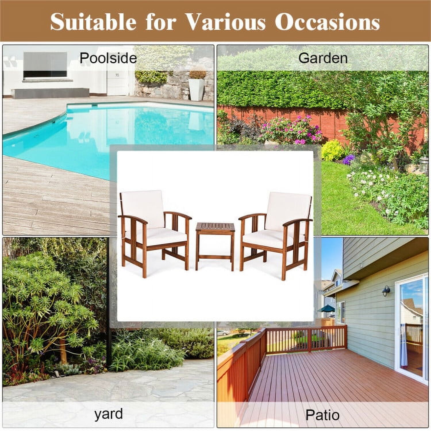 Aimee Lii 4 Pieces Solid Wood Outdoor Patio Sofa Furniture Set, Wooden Patio Furniture Set, White Aimee Lii 4 Pieces Solid Wood Outdoor Patio Sofa Furniture Set, Wooden Patio Furniture Set, White