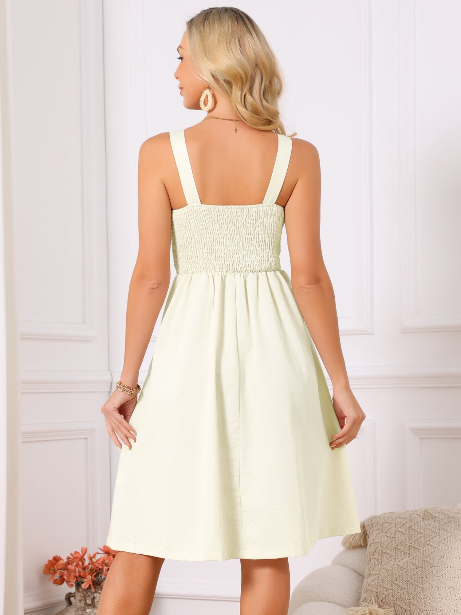 DARING DIVA Women's Dress Square Neck Flattering Tank Sundress S Apricot