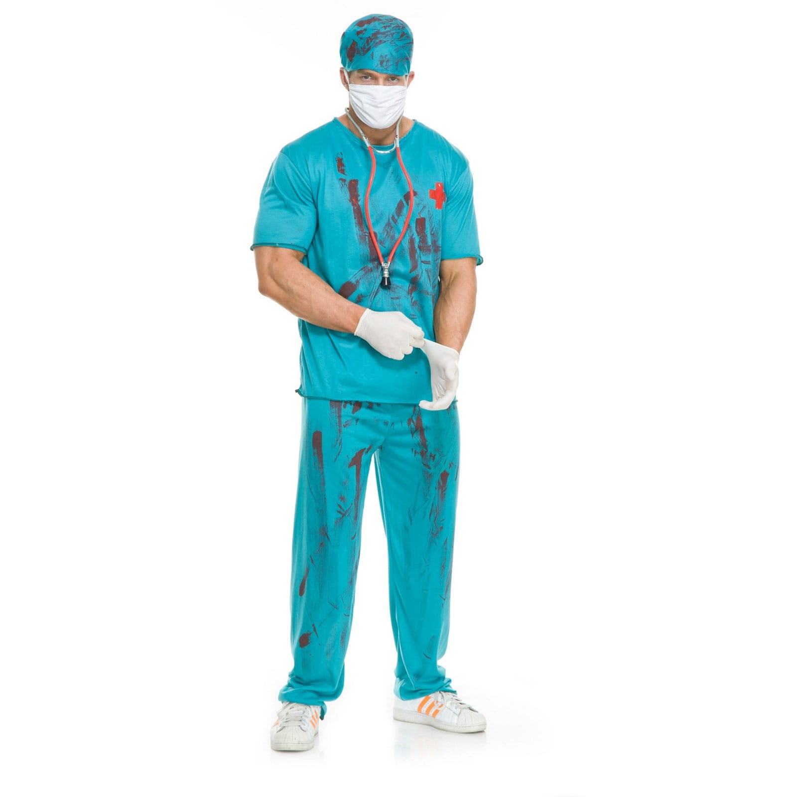 Adult Fake Bloody Surgeon Scrubs Hat With Mask Halloween Fancy Dress Costume Pro