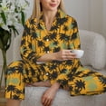 thumbnail image 5 of KLL Hawaii Palms Print Women's Long Sleeve Pajamas with Pants Sleepwear Loungewear 2 Set-Large, 5 of 7