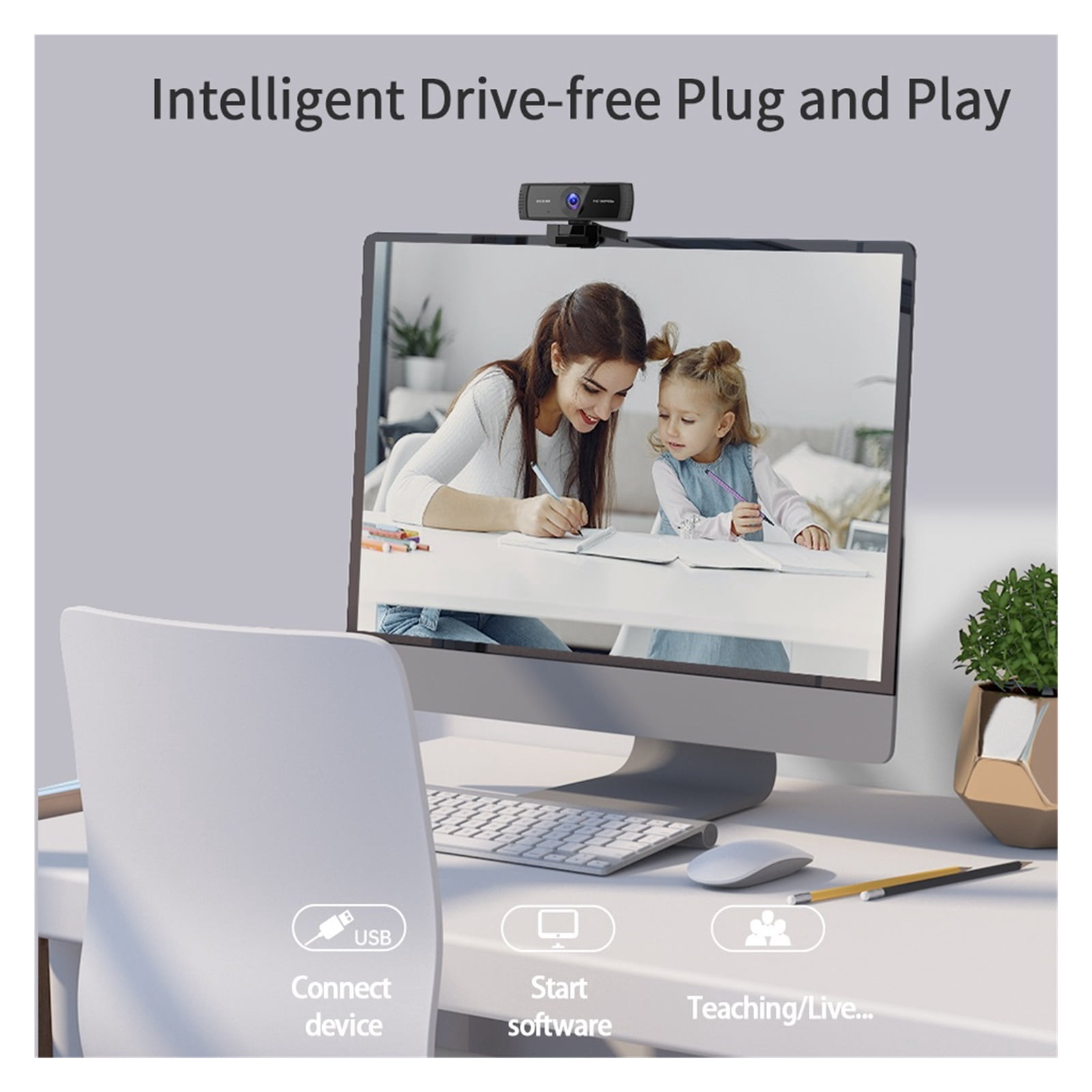 Webcam 1080P 60FPS 2K HDR Autofocus Web Camera With Dual Mics Cover Slide For Live Streaming Include Tripod ,HD Video