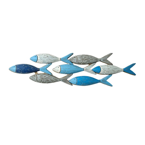 Decoración de pared con peces, decoración del hogar, madera mediterránea decorativa, artesanía elegante y creativa. 62 cm x 16 cm