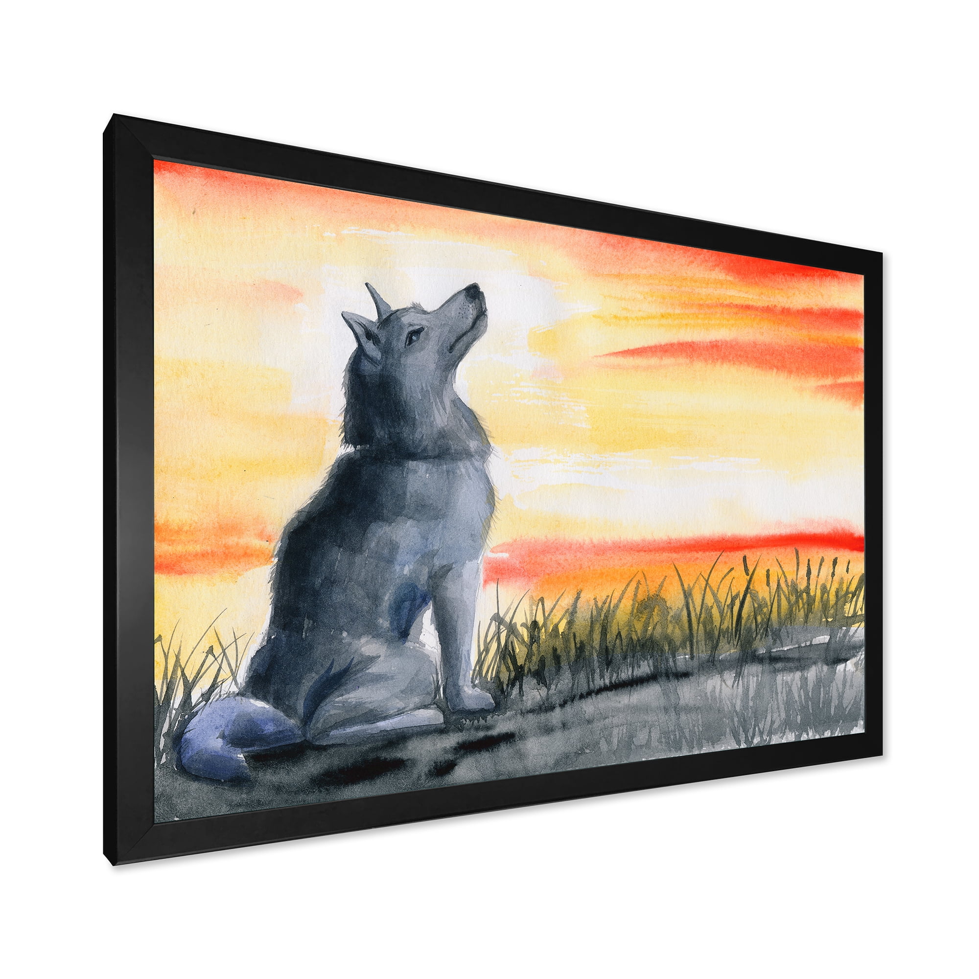 Designart 'Portrait Of Grey Wolf Howling At The Moon' Traditional Framed Art Print