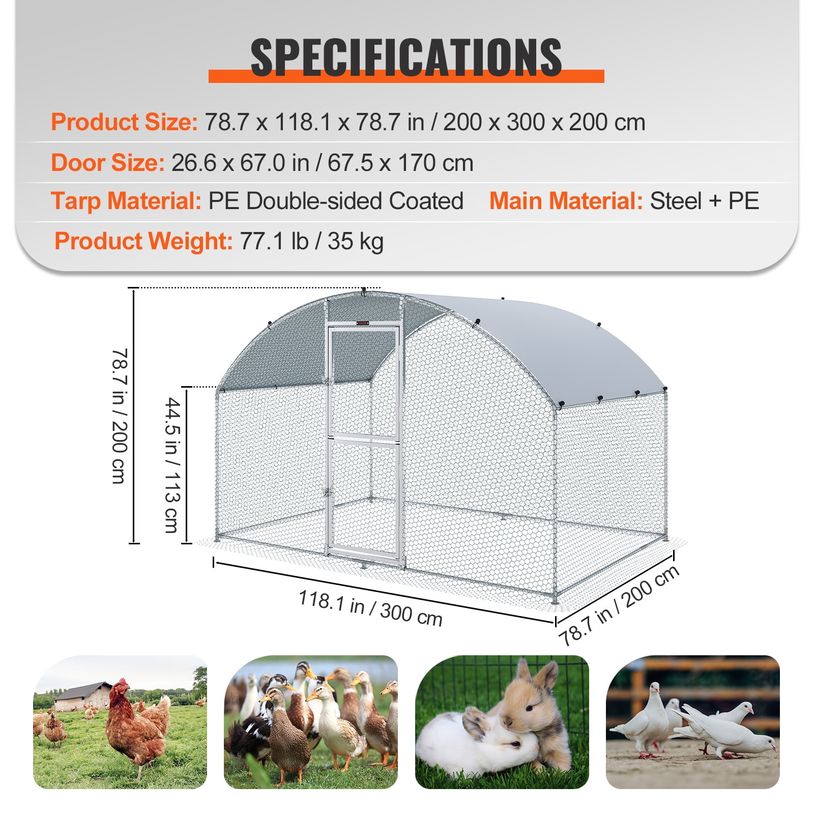 KFFKFF Chicken Coop Large Metal Chicken Cage House Waterproof Run Large Metal Chicken Coop Outdoor Walk in Chicken Coop Cage Backyard Farm Use 6.6x9.8x6.6 ft Dome Roof