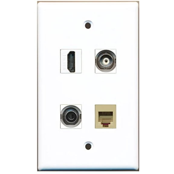 RiteAV - 1 Port HDMI 1 Port Phone RJ11 RJ12 Beige 1 Port 3.5mm 1 Port BNC Wall Plate