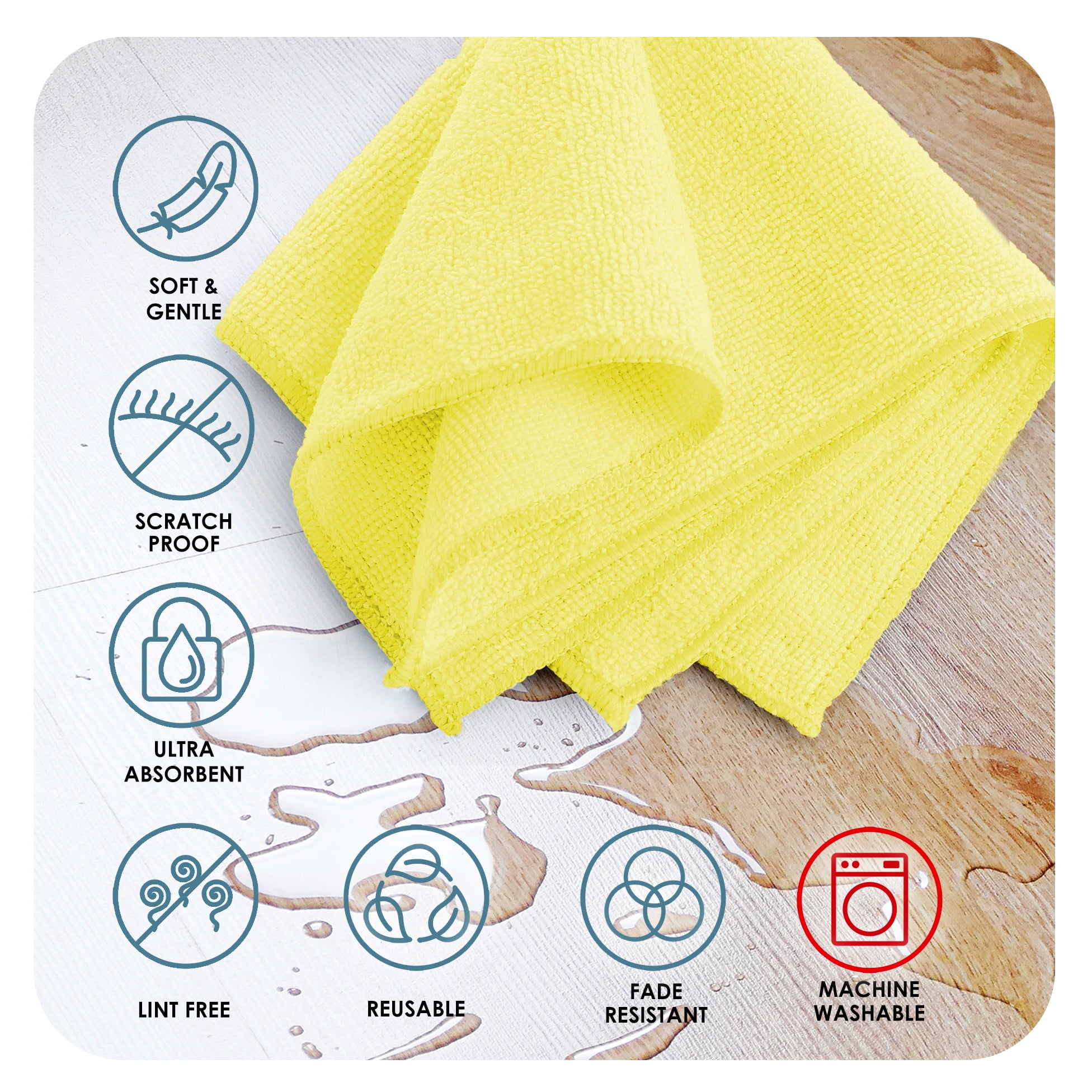 LammaLoe Microfiber Cleaning Cloths, Super Absorbent Cleaning Rags & Car Towels Lint Free, 12x12 Multi-Purpose, 96 Pack, Yellow
