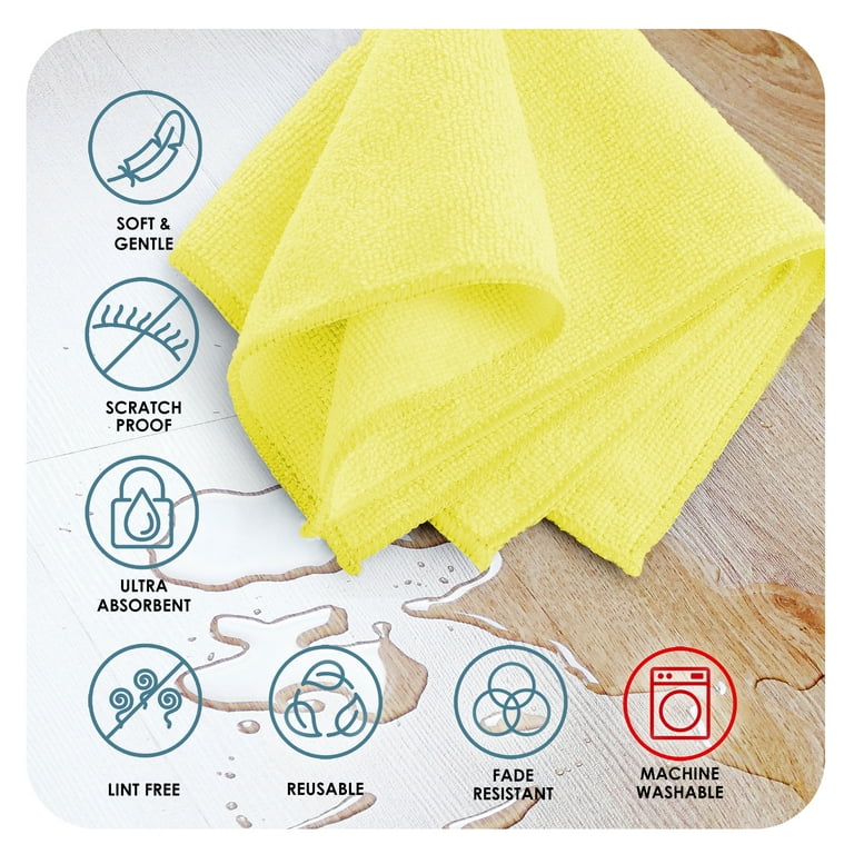 Etienne Alair Super Soft Microfiber Cleaning Cloth, YellowWashcloths (12 x  12 Inches) 12 PCs