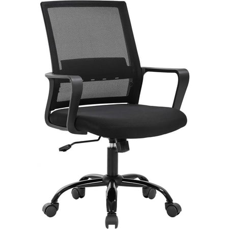 BestOffice Mesh Executive Office Chair, Swivel Rolling with Lumbar Support and Adjustable Stool for Adults, Black