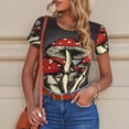 thumbnail image 6 of KLL Women 's Crew Neck Bodysuit Jumpsuits Red Mushrooms Print Short onesies Stretch T Shirts, 6 of 7