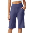 thumbnail image 2 of Petite Capri Shorts for Women Knee Length Stretch Bermuda Casual Long Shorts With Pockets Summer Outdoor Walking Lounge Gym Royal Blue M, 2 of 7