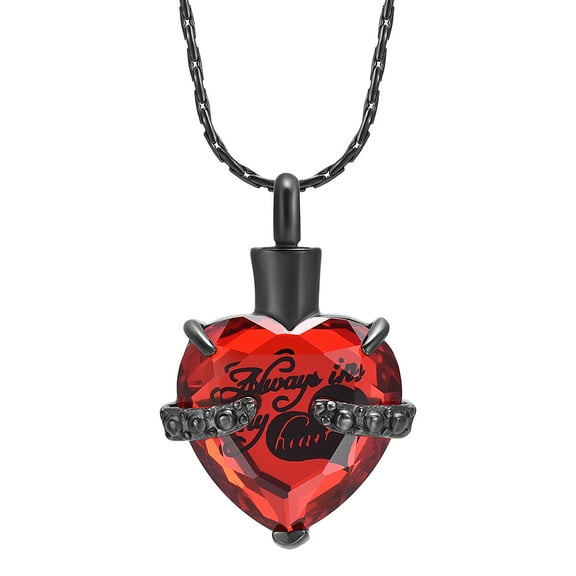 Always in my Heart Cremation Jewelry for Ashes Urn Necklace Lockets for Human Ashes Pet Ashes Holder Memorial Crystal Heart Necklace