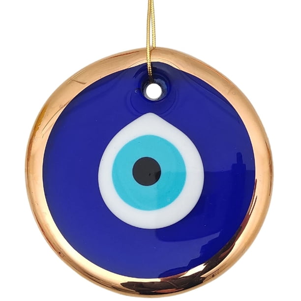 Colgante de pared Evil Eye Erbulus de 4,3 pulgadas, cristal azul y dorado