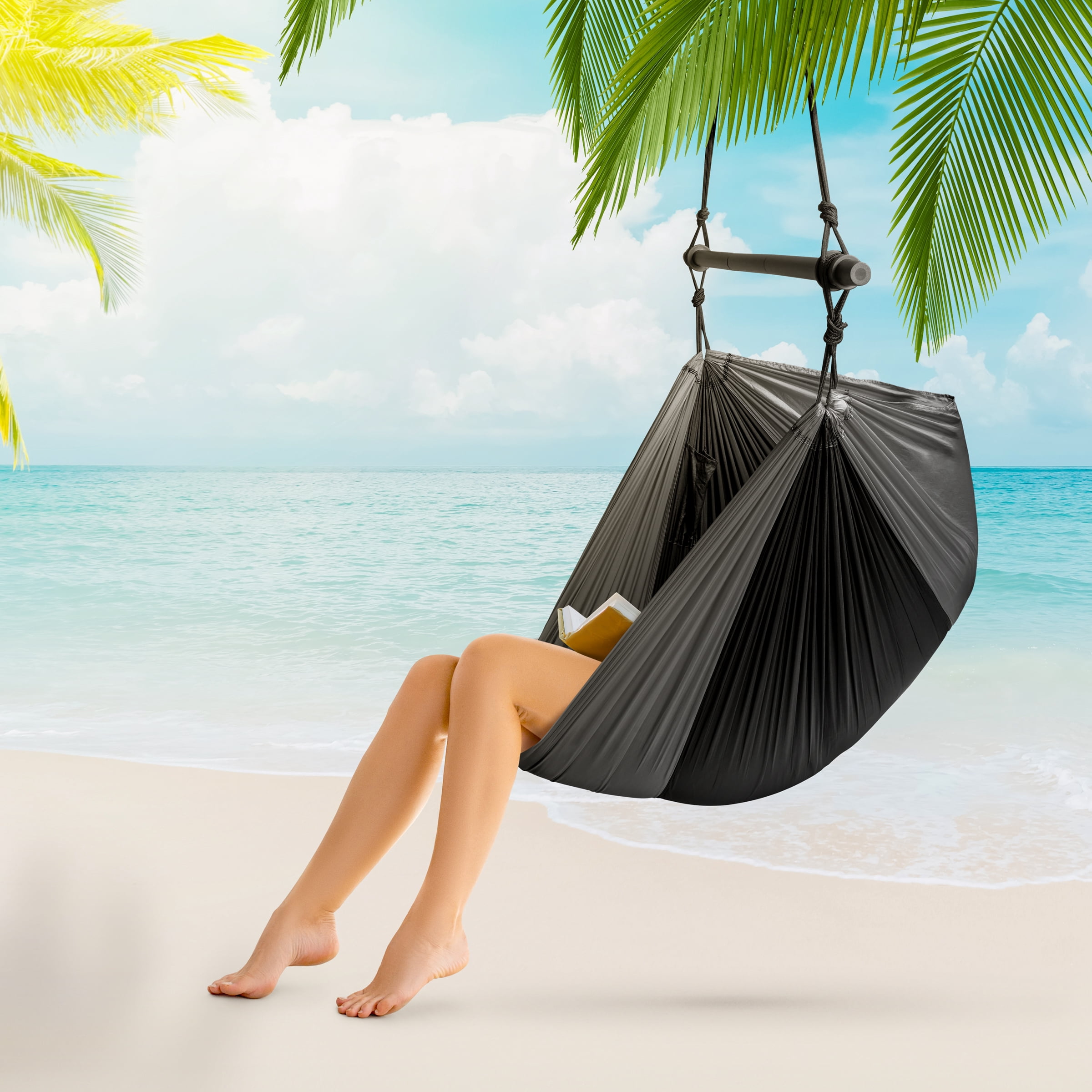 Sorbus Portable Hanging Camp Chair, Lightweight Foldable Outdoor Swing Seat, Black