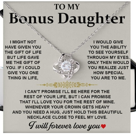 To My Bonus Daughter Necklace, Stepdaughter From Stepmom, Stepdaughter From Stepdad, Bonus Daughter To My Beautiful Bonus Necklace Unbiological #544, White Love Knot Necklace