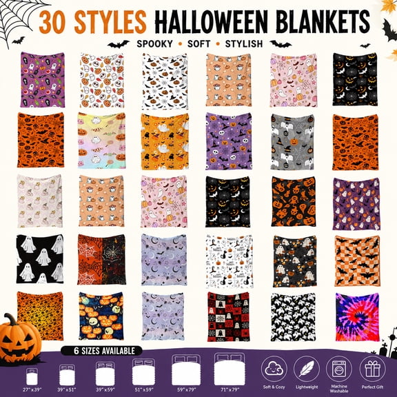 Halloween Decorations Savings, Tarmeek Halloween Throw Blanket Festive Flannel Fleece Decorative Soft Warm Lightweight Vacuum Packed for Sofa Bed Couch All Season, Halloween Decor