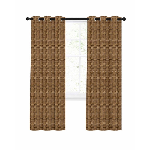 Vintage Rattan Blackout Curtains, Light Blocking Print Window Curtains, Minimalist Abstract Wicker Texture Brown Thermal Insulated Window Drapes for Living Room 2 Panels, 104"W x 63"L