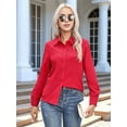thumbnail image 6 of Super Soft Wrinkle Free Button Down Shirts for Women Solid Long Sleeve Striped Formal Work Dress Blouses Tops Red XXXL, 6 of 9