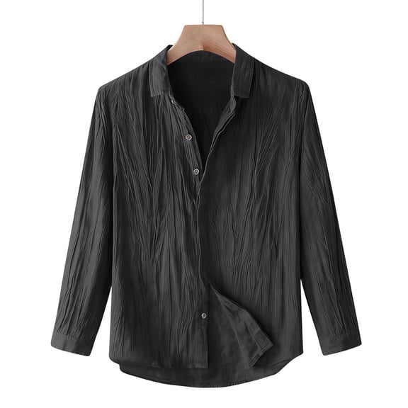 Kakii Crinkled Textured Shirt for Men, Long Sleeve Button Down with Wrinkled Finish, Minimalist Casual Top