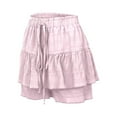 thumbnail image 6 of MIXUE Womens Skirts Solid Color Summer Fashionable Sexy Drawstring Pleated Wide Leg Casual Mini Skirt Daily-Wear,Pink,XL, 6 of 9