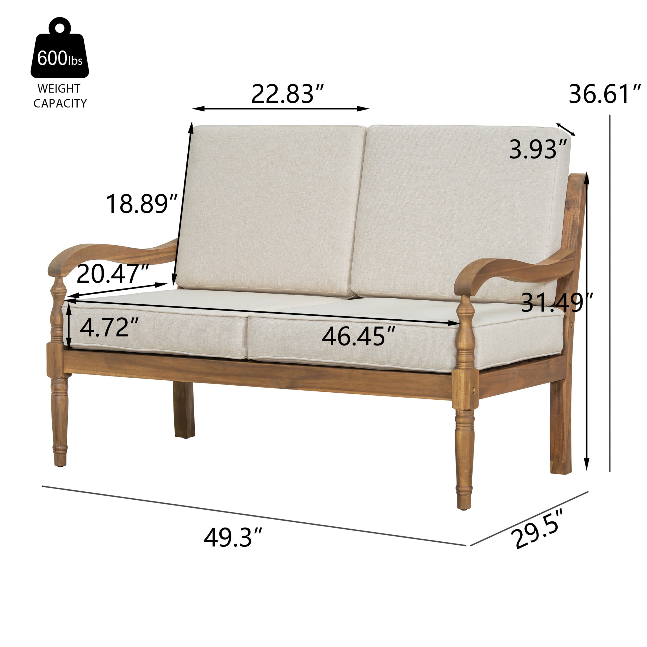 Christopher Knight Home 2-Piece Outdoor Sofa Seating Group with Cushions, Acacia Wood Patio Set, Natural + Beige