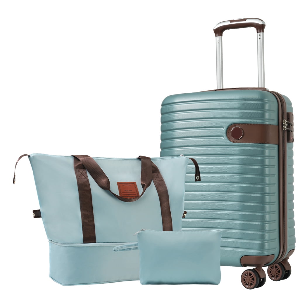 Large-Capacity 3-Piece Luggage Set with Spinner Wheels & Expandable Zippers: ABS Carry-On, Waterproof Duffel & Toiletry Bag for Business Trips & Shopping