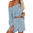 thumbnail image 2 of Casual Pajama Set Womens 2 Piece Outfits Off Shoulder Knit Tops and Shorts Suits, 2 of 3