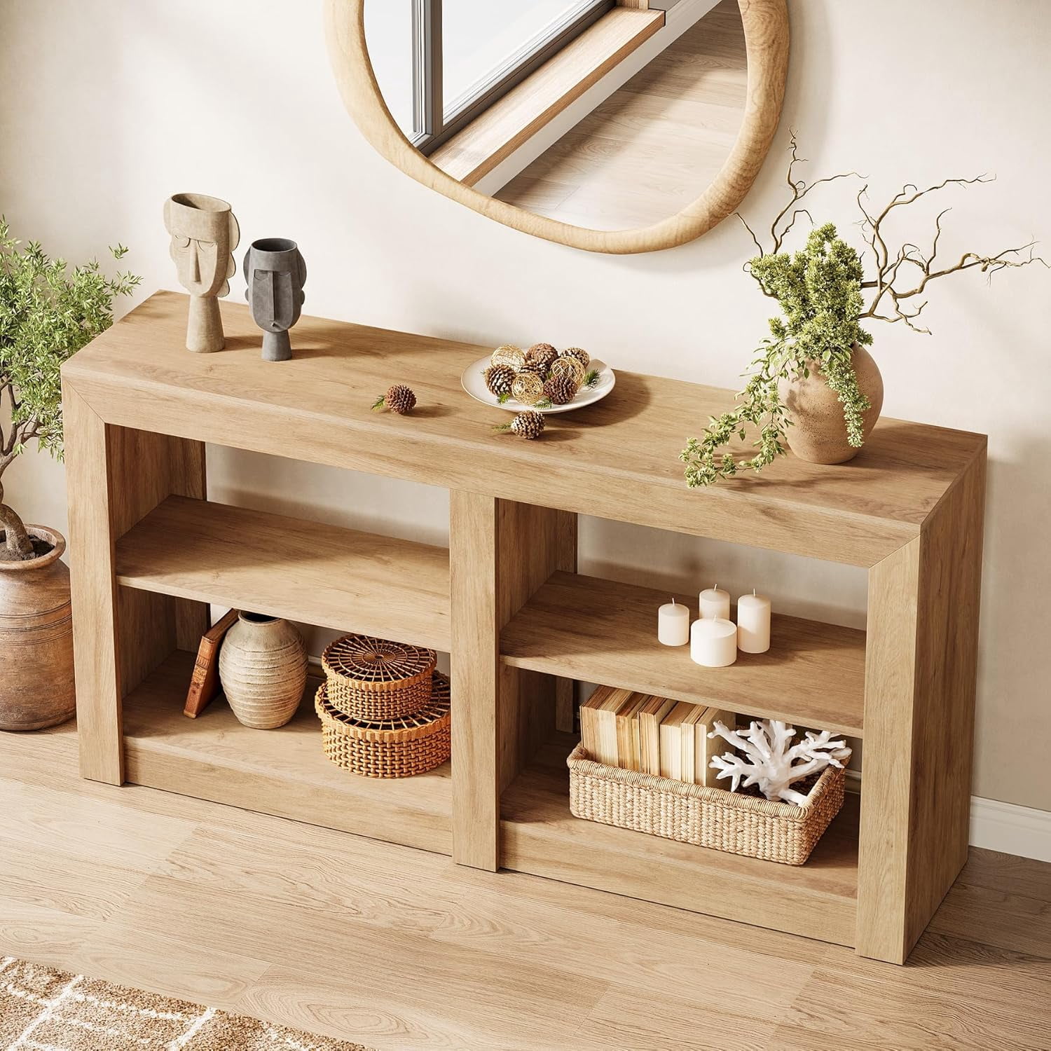 Tribesigns 59-Inch Farmhouse Console Table, 3-Tier Entryway Table with Storage