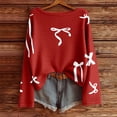 thumbnail image 2 of Bow Sweater Women Valentines Day Casual Crew Neck Long Sleeve Pullover Sweaters y2k Lightweight Knitted Jumper Tops Winter Clothing, 2 of 4
