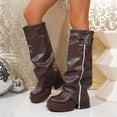 thumbnail image 2 of Brown Tall Boots For Womens Round Toe Chunky Heel Knee High Winter Raised Sole Slouchy Shaft Casual Versatile Trendy Non-Slip Daily Wear Footwear Size 39, 2 of 8