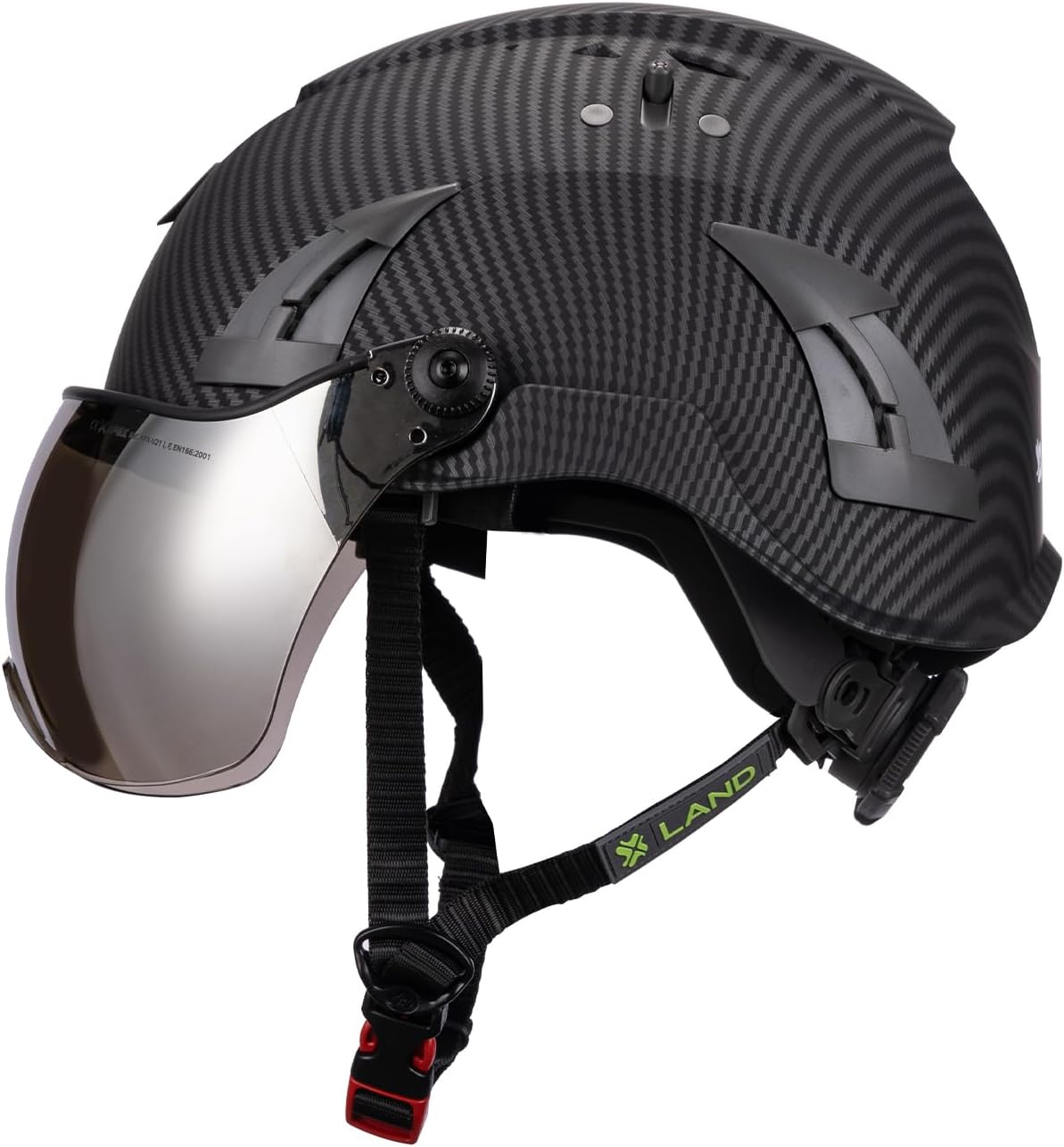 Land Helmets AeroPro Arborist Safety Helmet with Visor – ANSI Z89.1 Type 1 Class C Vented - Hard Hat for Fall Protection, Arborist & Technical Rescue - Carbon Fiber with Smoke Visor