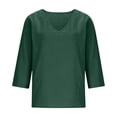 thumbnail image 4 of Paiwinds Women's V-Neck 3/4 Sleeve Loose Fit Pullover Top Casual Solid Color Blouse Soft Cotton Linen Blend, 4 of 9