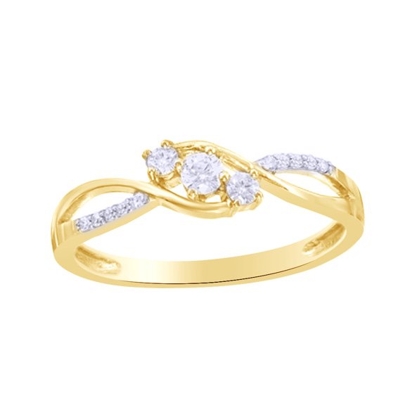 Round Cut White Natural Diamond Three Stone Twist Engagement Ring in 10k Yellow Gold (0.2 Cttw)