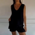 thumbnail image 2 of NMMUED Two Piece Sets for Women Short Sets for Women Linen Sets for Women 2 Piece Tank Top and Shorts Set Women Lounge Sets for Women, Black M, 2 of 7