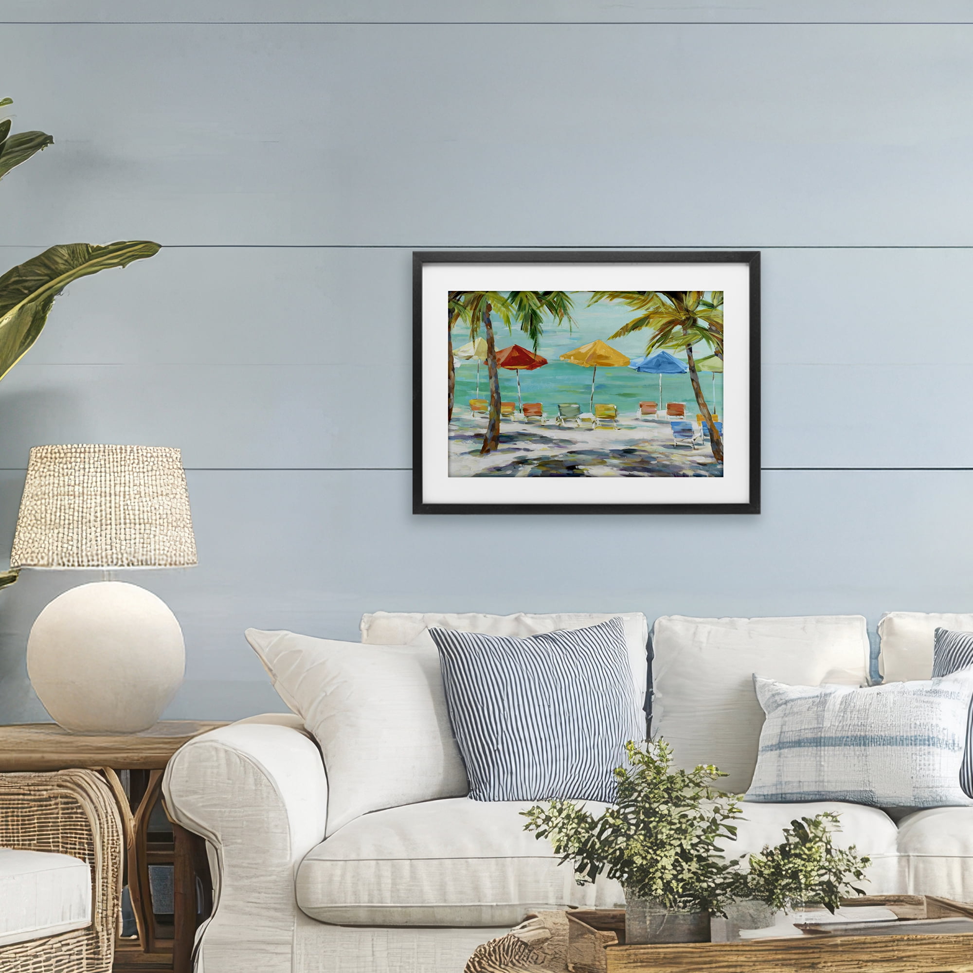 Stupell Industries Umbrellas Under the Palms Black Framed Print Under Glass, design by Lorenzo Collective