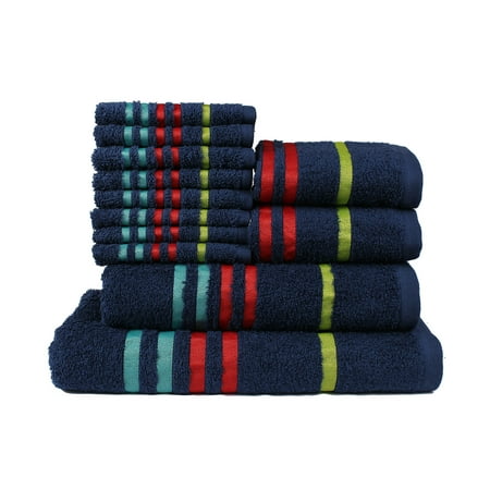- Casa Copenhagen Exotic Cotton 475 GSM 12 Pieces Designer Bath, Hand & Washcloth Towels Gift Set - Blue
