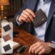 thumbnail image 1 of Cartera De Cuero Cartera delgada plegable negra para hombre con clip para billetes y compartimento para tarjetas (1 unidad) JASKFLY, 1 of 9