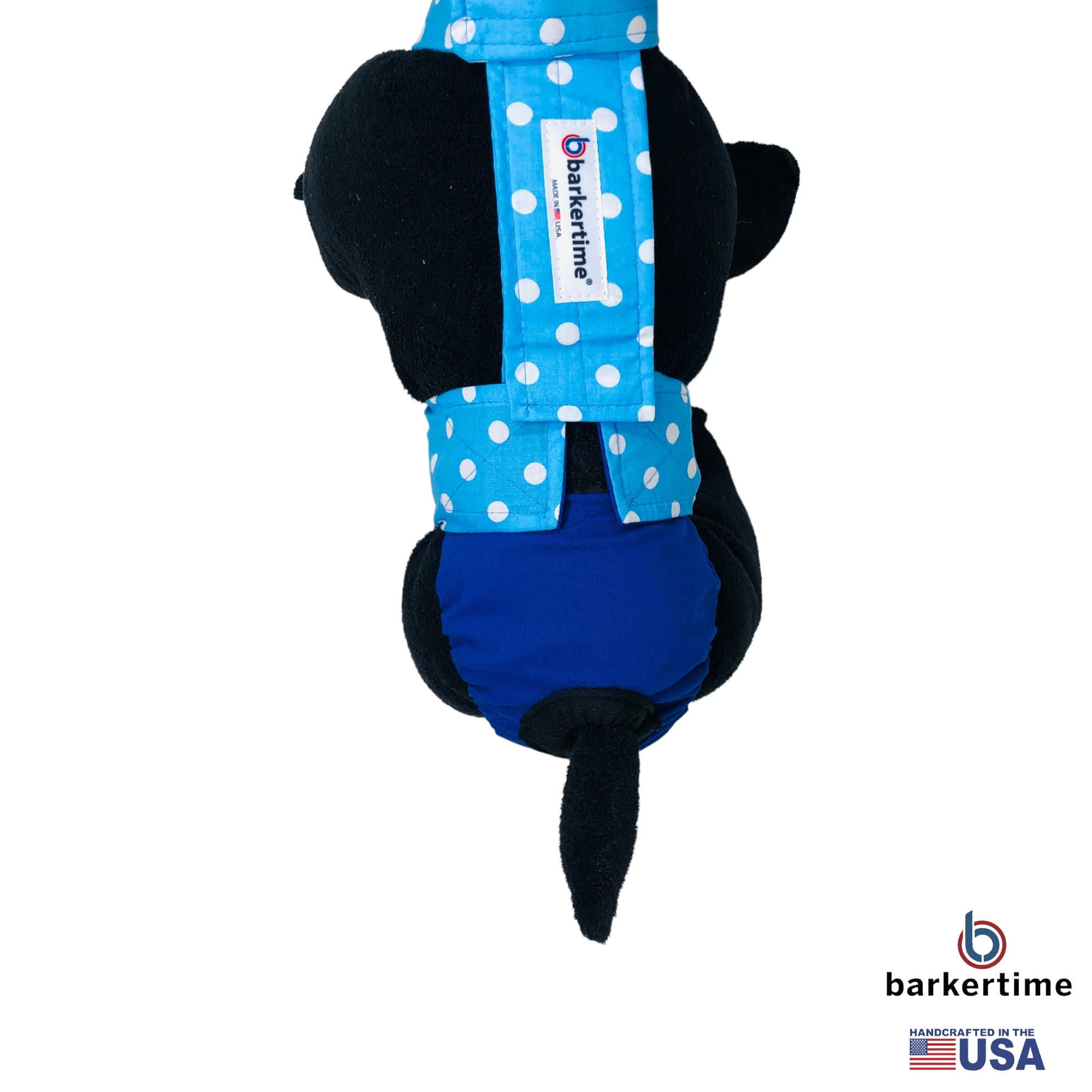 Barkertime Sky Blue Polka Dot on Blue Dog Diaper Overall
