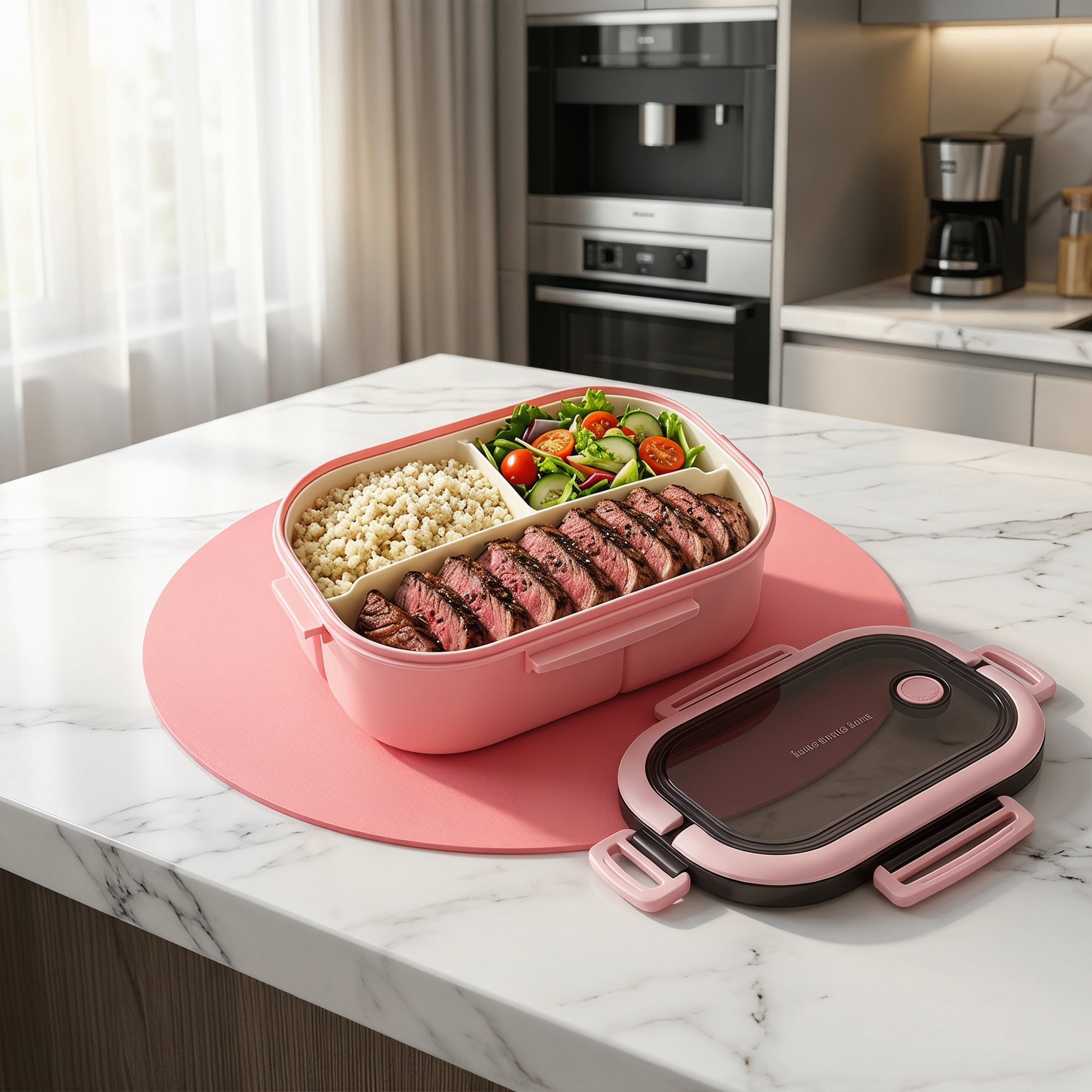 Unique Bargains Double-Layer Leak-Proof Meal Lunch Bento Box Pink