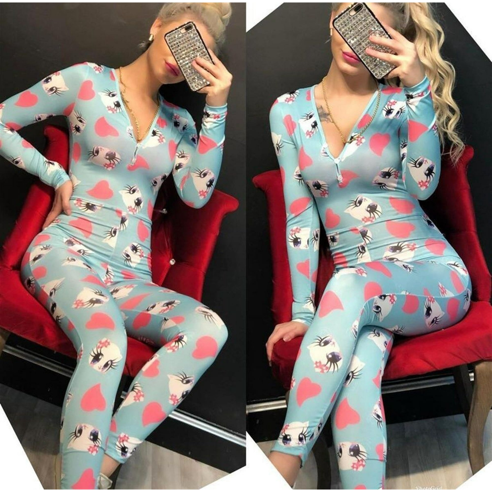 Ladies Sexy Pajamas Long Sleeves Nightclothes Cartoon Horse Cat Print Valentine s Day Gift Romper Walmart