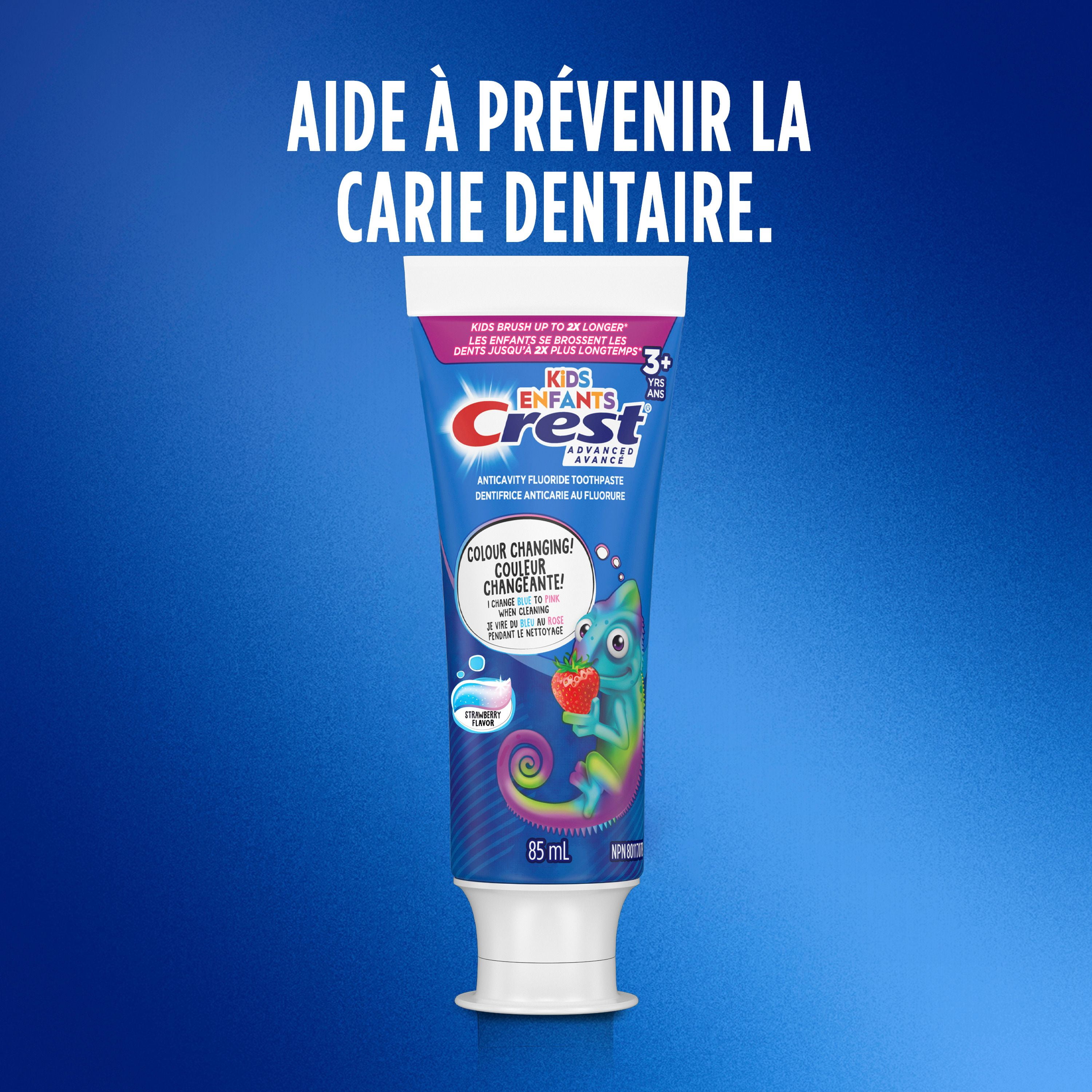 Dentifrice au fluorure Crest avancé pour enfants, saveur de fraise, 85mL 85ML