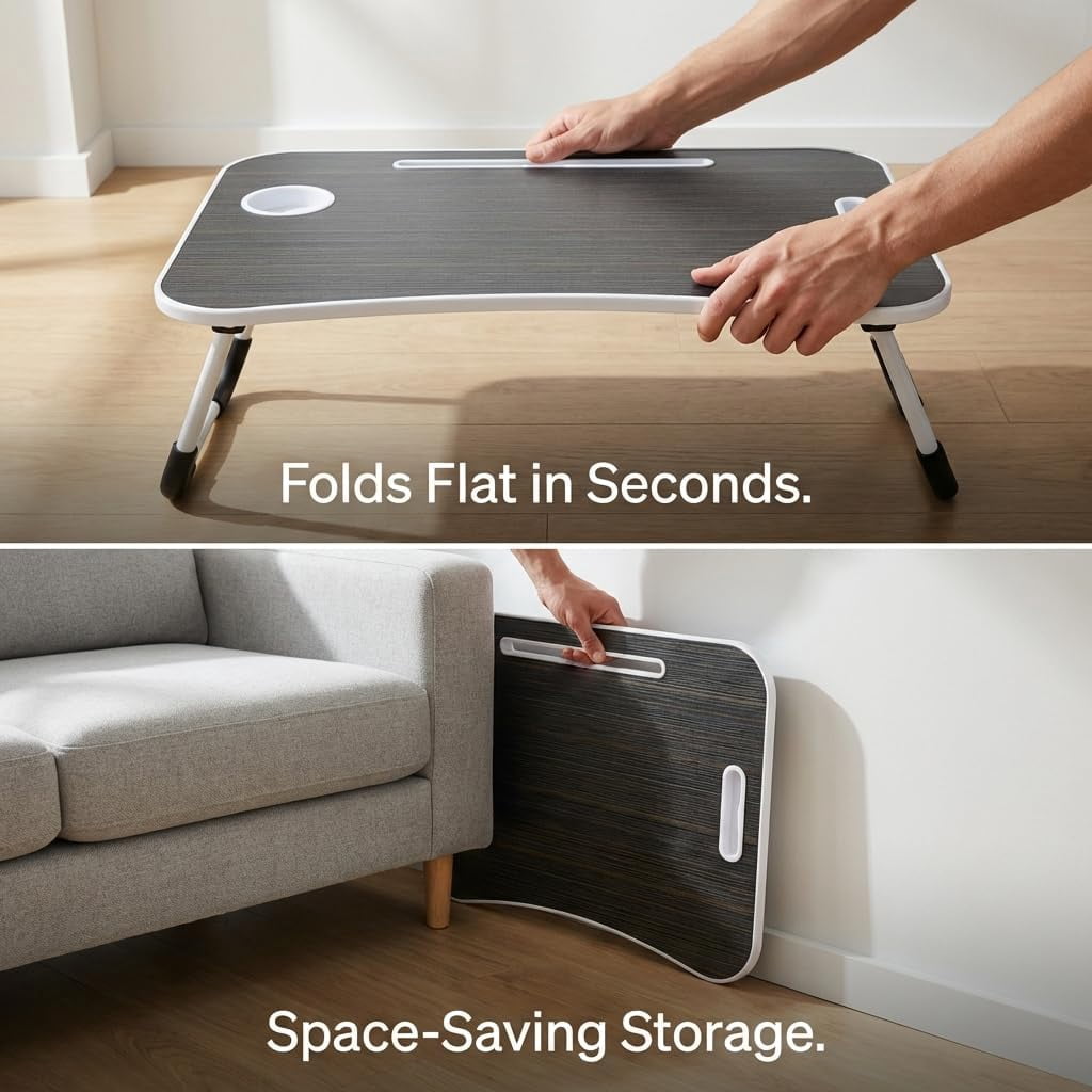 Foldable Lap Desk for Laptop & Writing - 23 inch Bed Tray Table with Cup Holder & Tablet Slot - Portable Notebook Stand for Eating, Sofa, Couch & WFH Students
